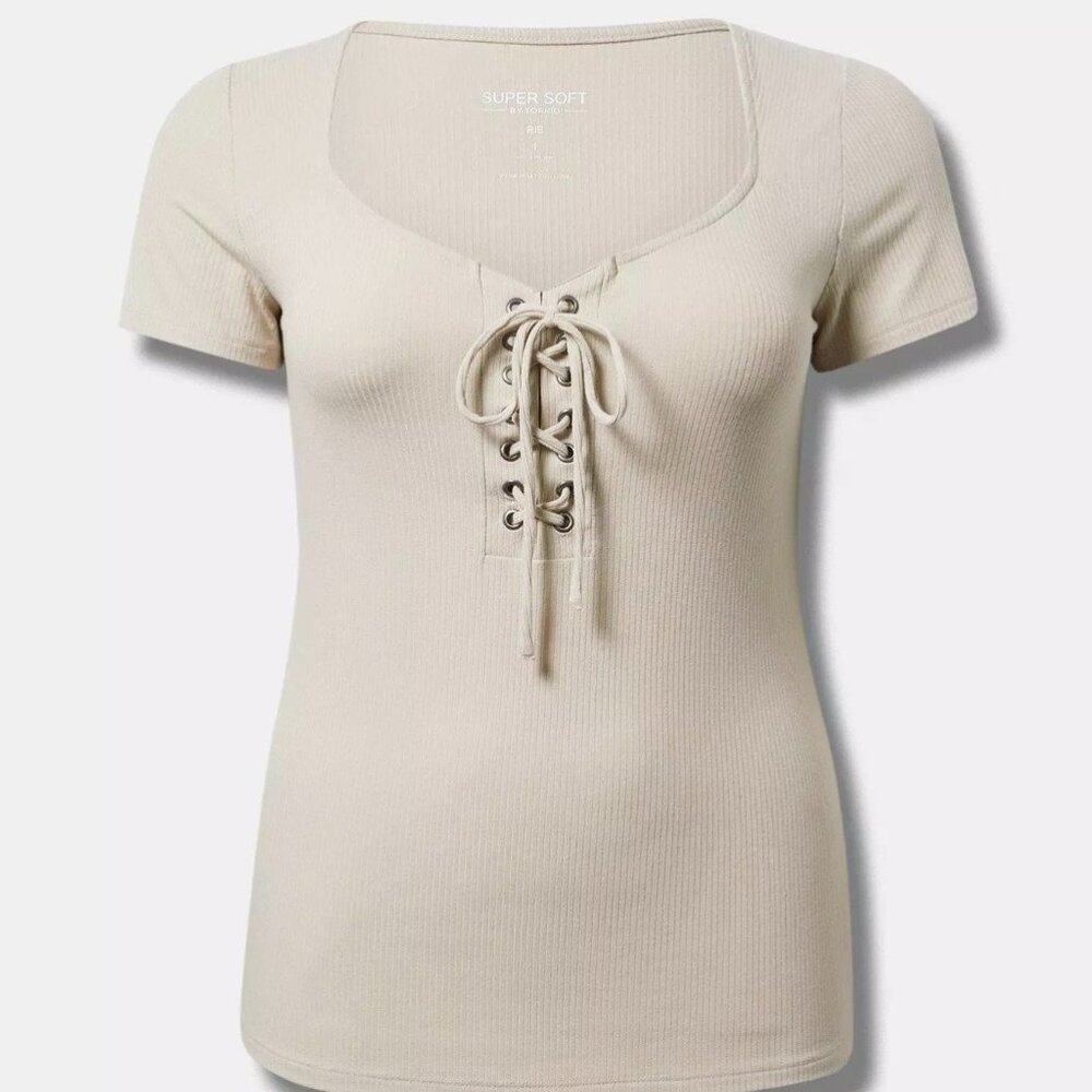 Super Soft Rib V-Neck Lace Up Top